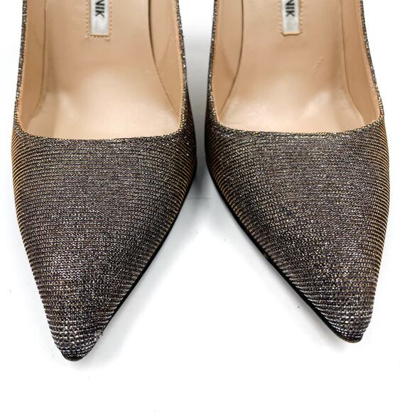 Manolo Blahnik BB Pumps Glitter Stiletto Heels Pointed Toe Dark Gold Sz 37 / 7 - Picture 4 of 8